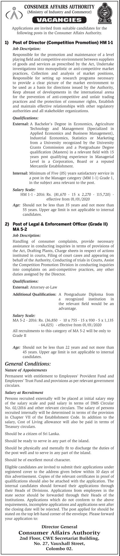 Director, Legal & Enforcement Officer - Consumer Affairs Authority